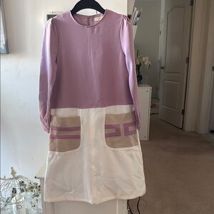 Girls Lilac and White Colorblock Long Sleeve Dress